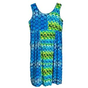 Jams World Vintage Tropical Hawaiian Midi Dress L Blue Abstract Resortwear